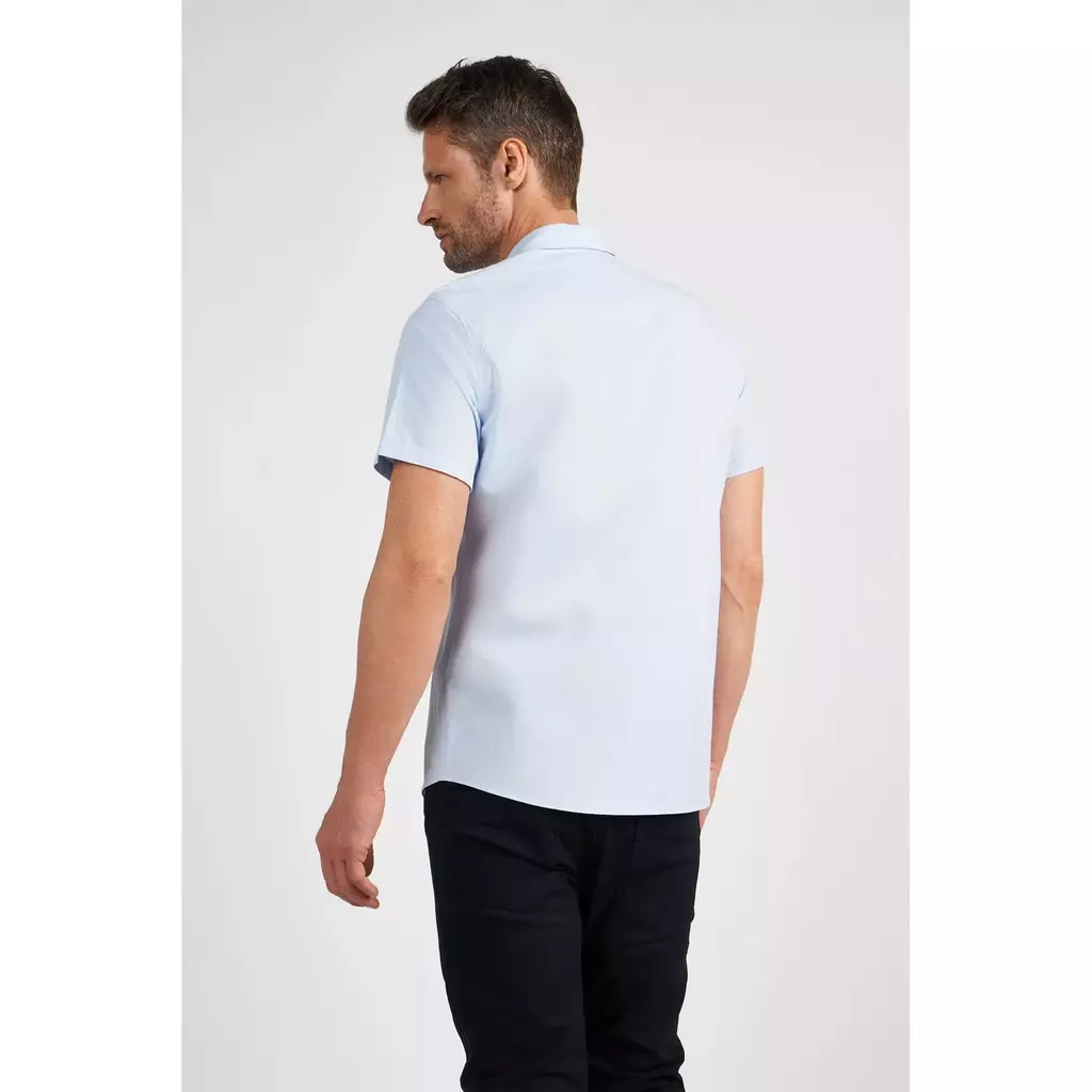 Camisa Slim Elastano Manga Curta Azul Claro - Acostamento na internet