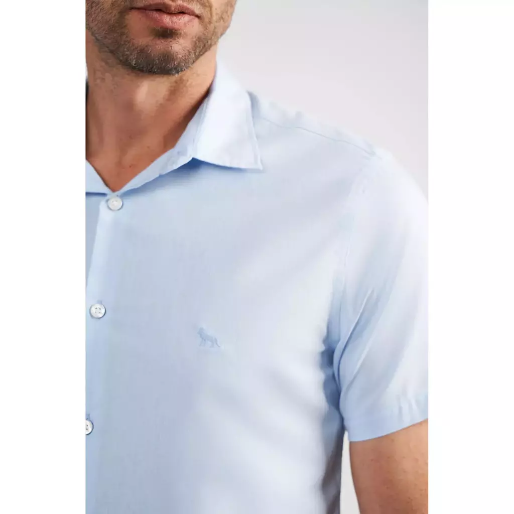 Camisa Slim Elastano Manga Curta Azul Claro - Acostamento - comprar online