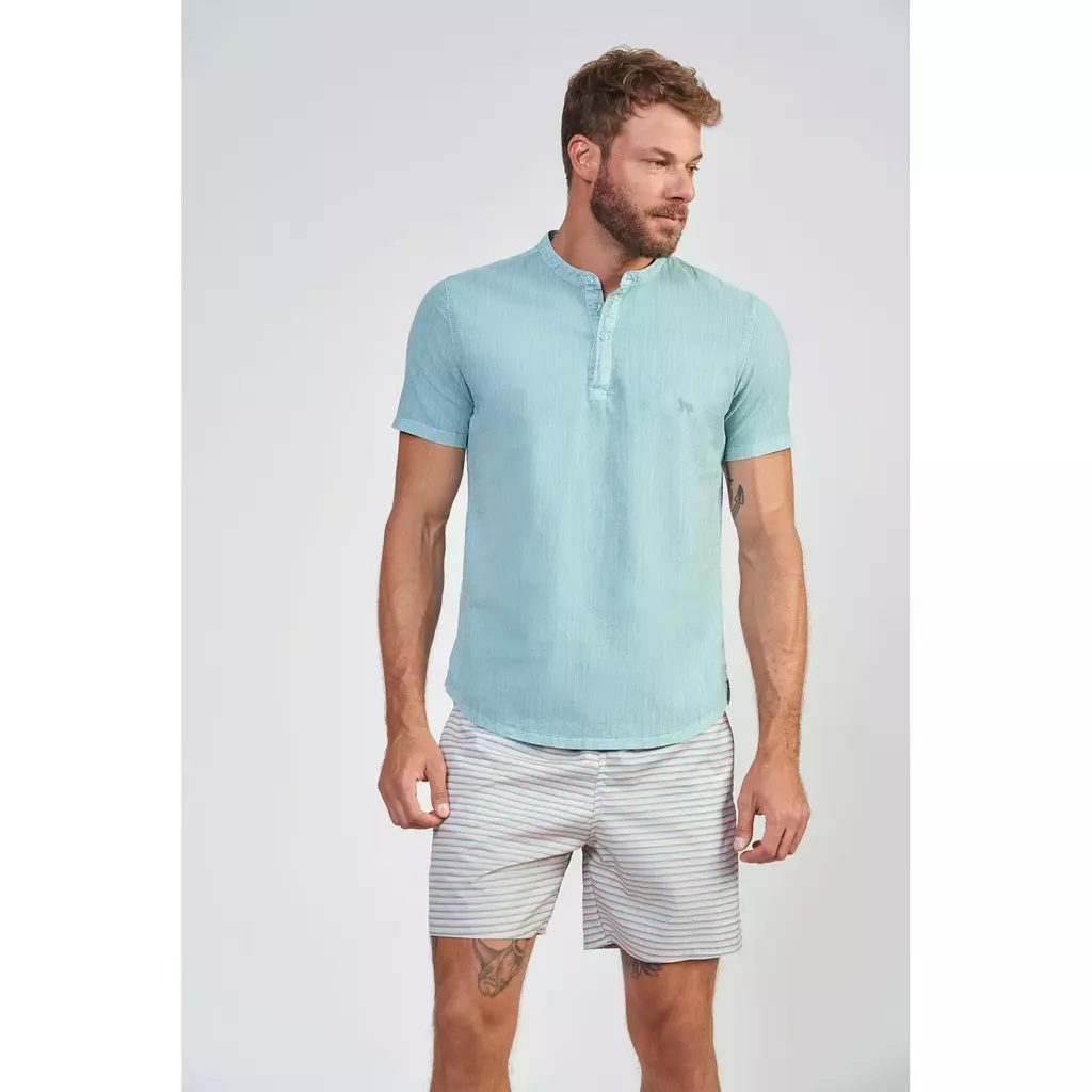 Camisa Bata Wash Linho Manga Curta Verde Urano - Acostamento - comprar online
