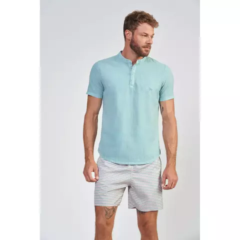 Camisa Bata Wash Linho Manga Curta Verde Urano - Acostamento - comprar online