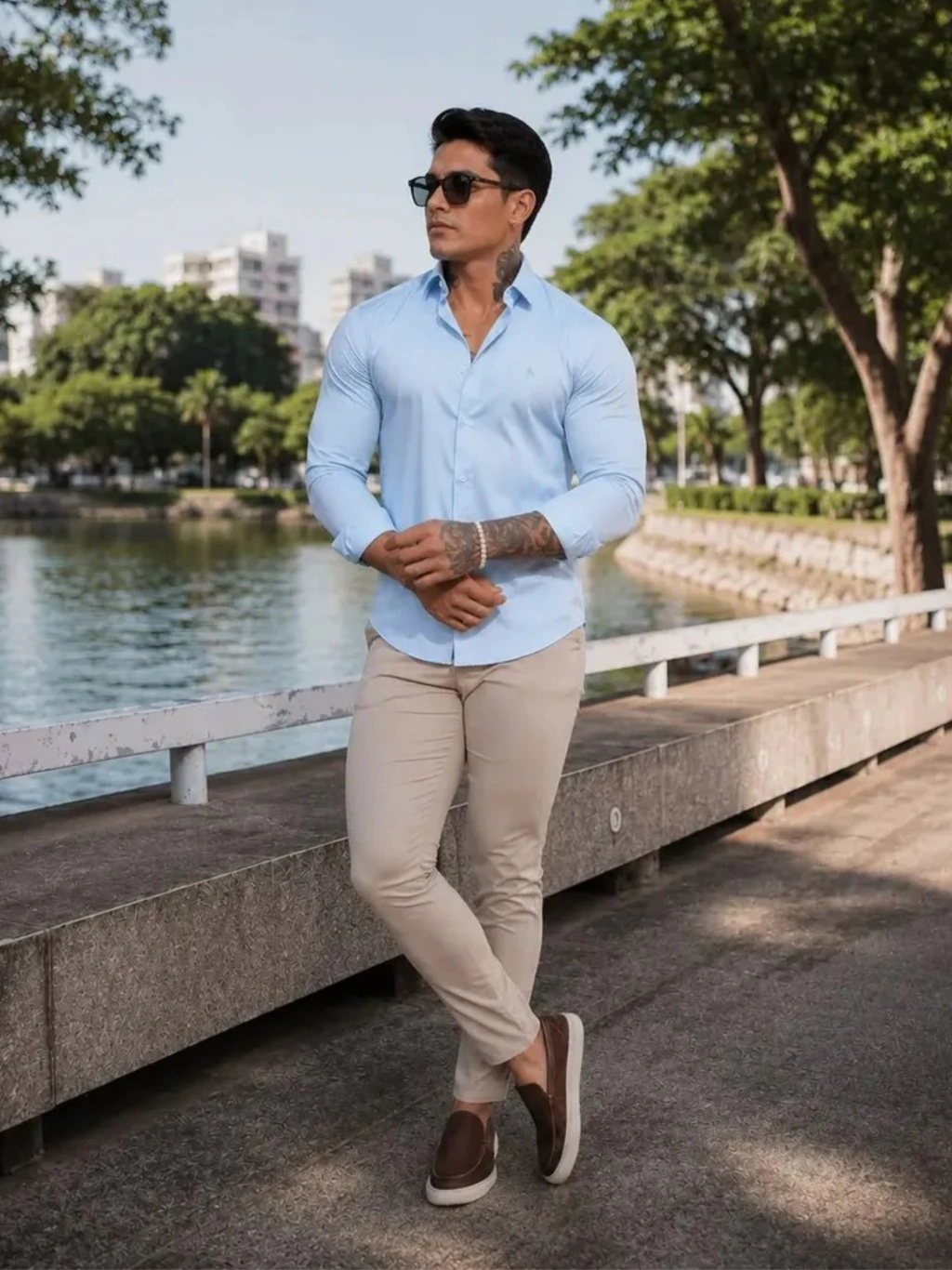 Camisa Basic Slim M. Longa Azul Claro 4010 - Conquest - comprar online