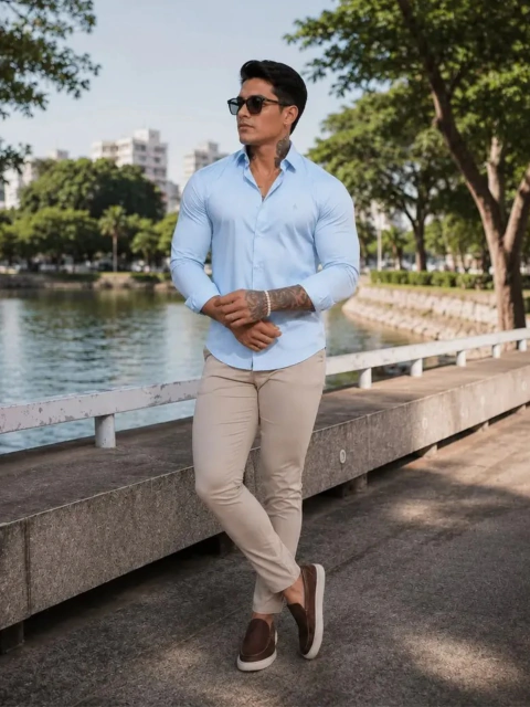 Camisa Basic Slim M. Longa Azul Claro 4010 - Conquest - comprar online