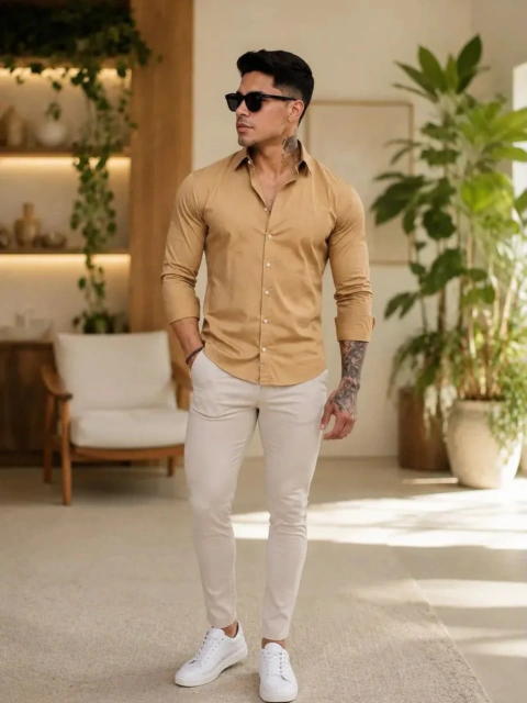 Camisa Basic Slim M. Longa Marrom Castanho 4010 - Conquest - comprar online