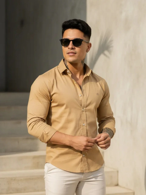 Camisa Basic Slim M. Longa Marrom Castanho 4010 - Conquest