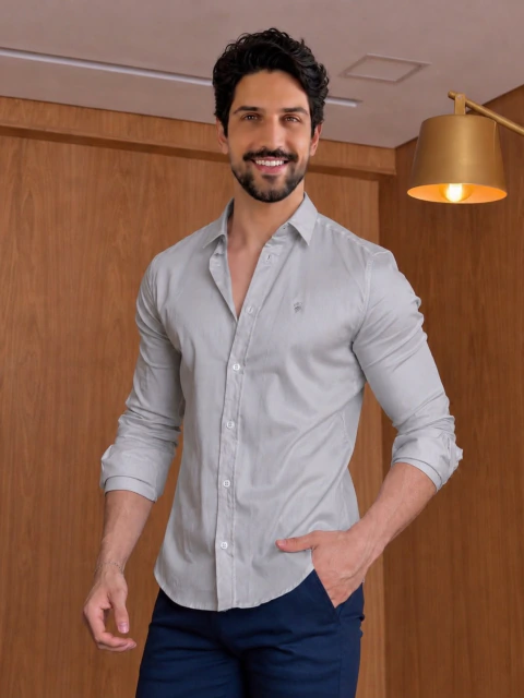 Camisa Amalfi Slim M. Longa Cinza Claro 5020 - Conquest - loja online