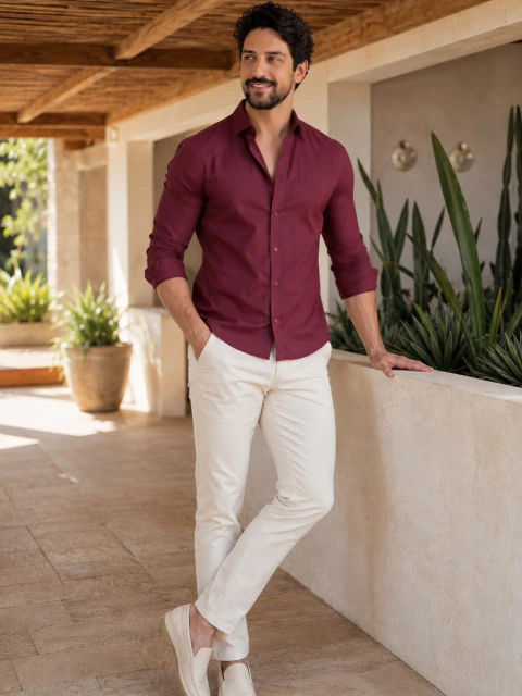 Camisa Amalfi Slim M. Longa Vinho 5020 - Conquest na internet