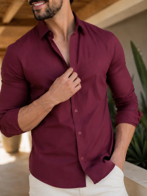 Camisa Amalfi Slim M. Longa Vinho 5020 - Conquest - Kamarim Patos