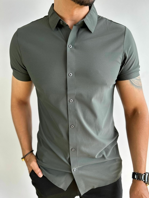 Camisa Poliamida Slim Verde Musgo - Conquest - comprar online