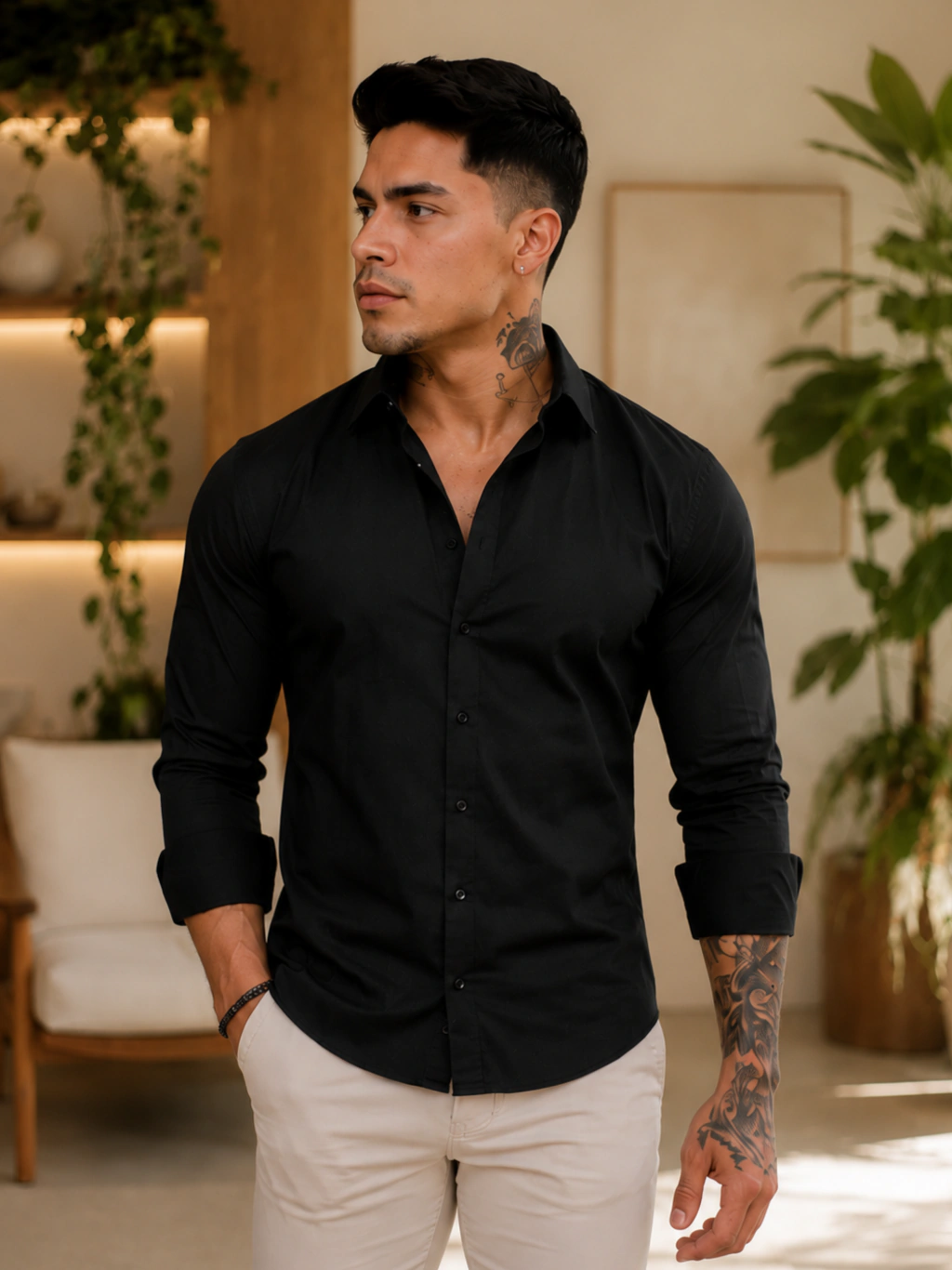 Camisa Basic Slim M. Longa Preta 4010 - Conquest