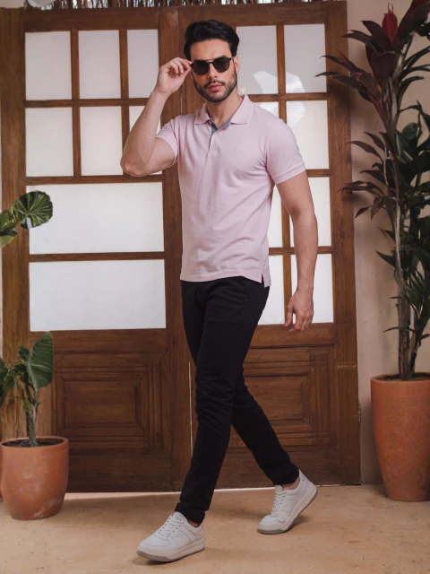 Camiseta Gola Polo Casual Slim Rosa Claro - Ogochi - loja online