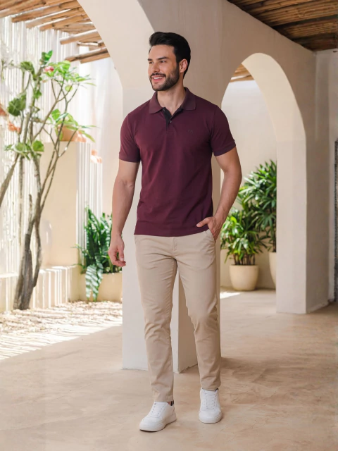 Camiseta Gola Polo Casual Slim Bordo 4035 - Ogochi - Kamarim Patos