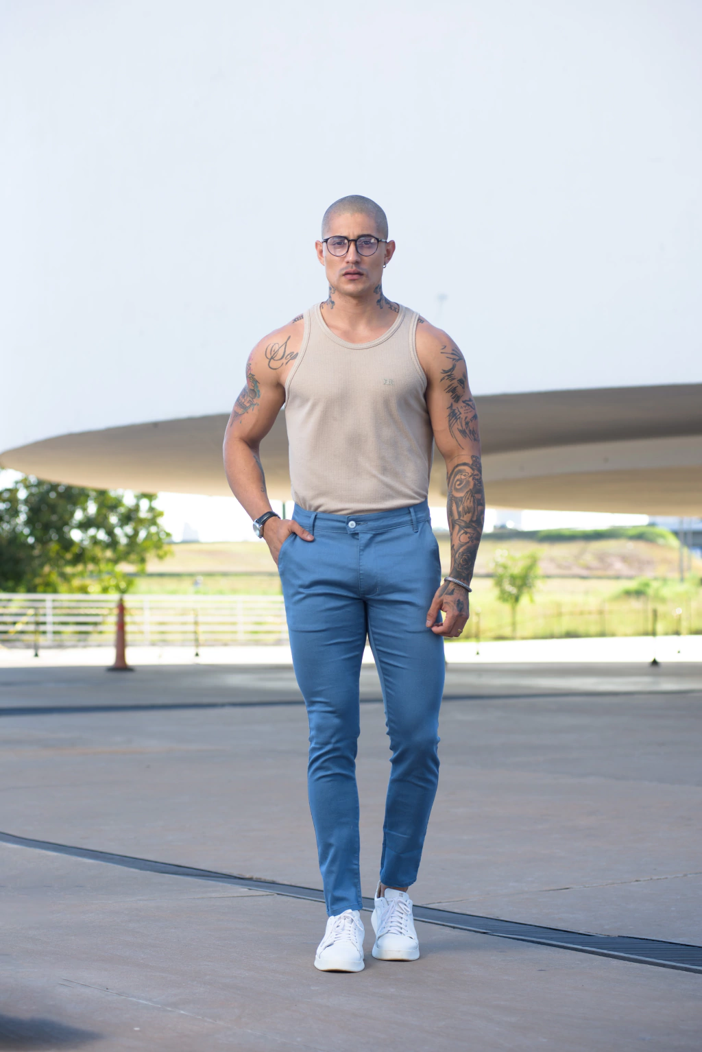 Calça Alfaiataria Skinny Amsterdã Acetinada Azul Artico - Conquest - Kamarim Patos
