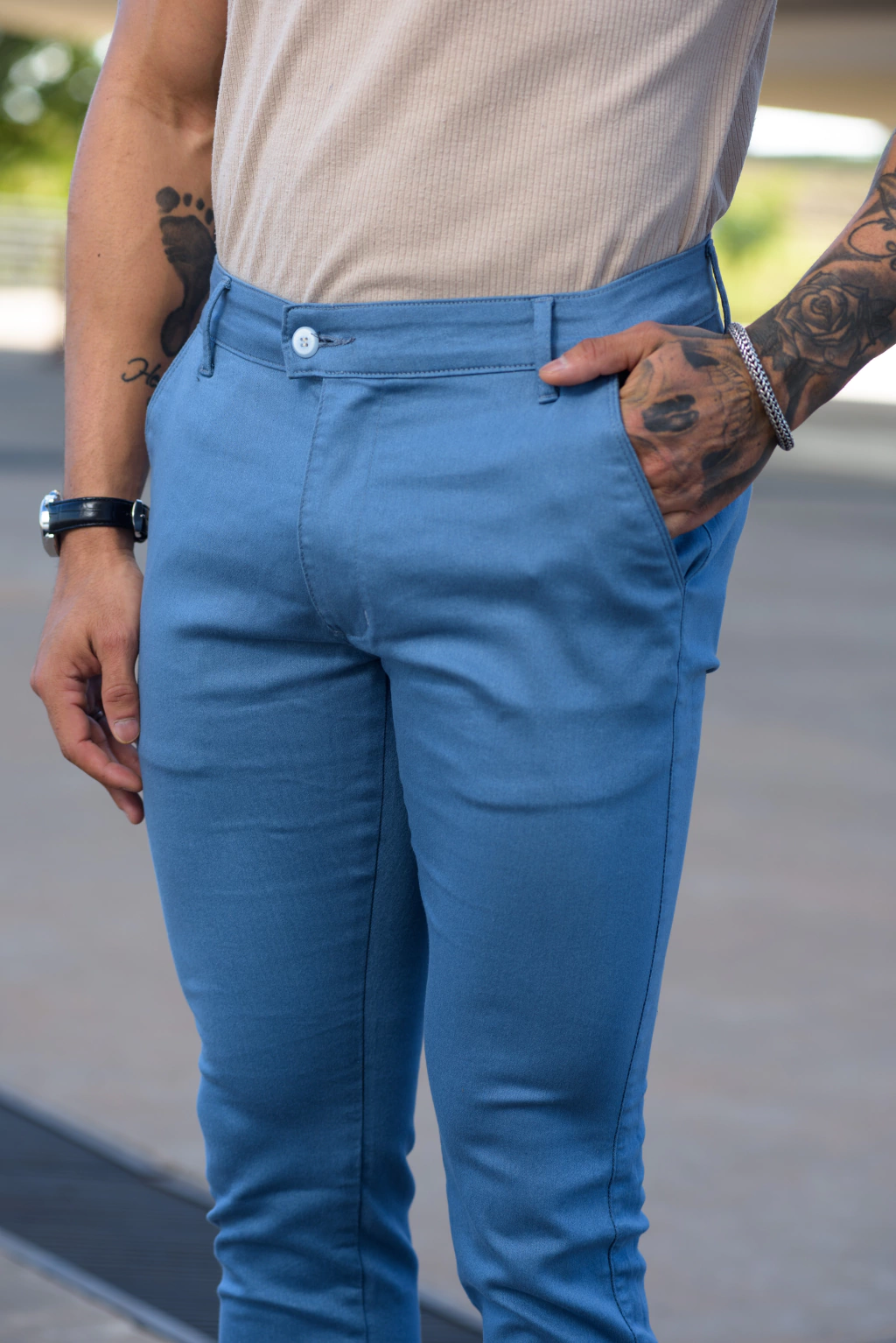 Calça Alfaiataria Skinny Amsterdã Acetinada Azul Artico - Conquest - loja online
