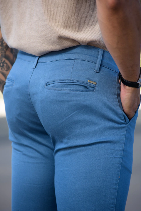 Calça Alfaiataria Skinny Amsterdã Acetinada Azul Artico - Conquest
