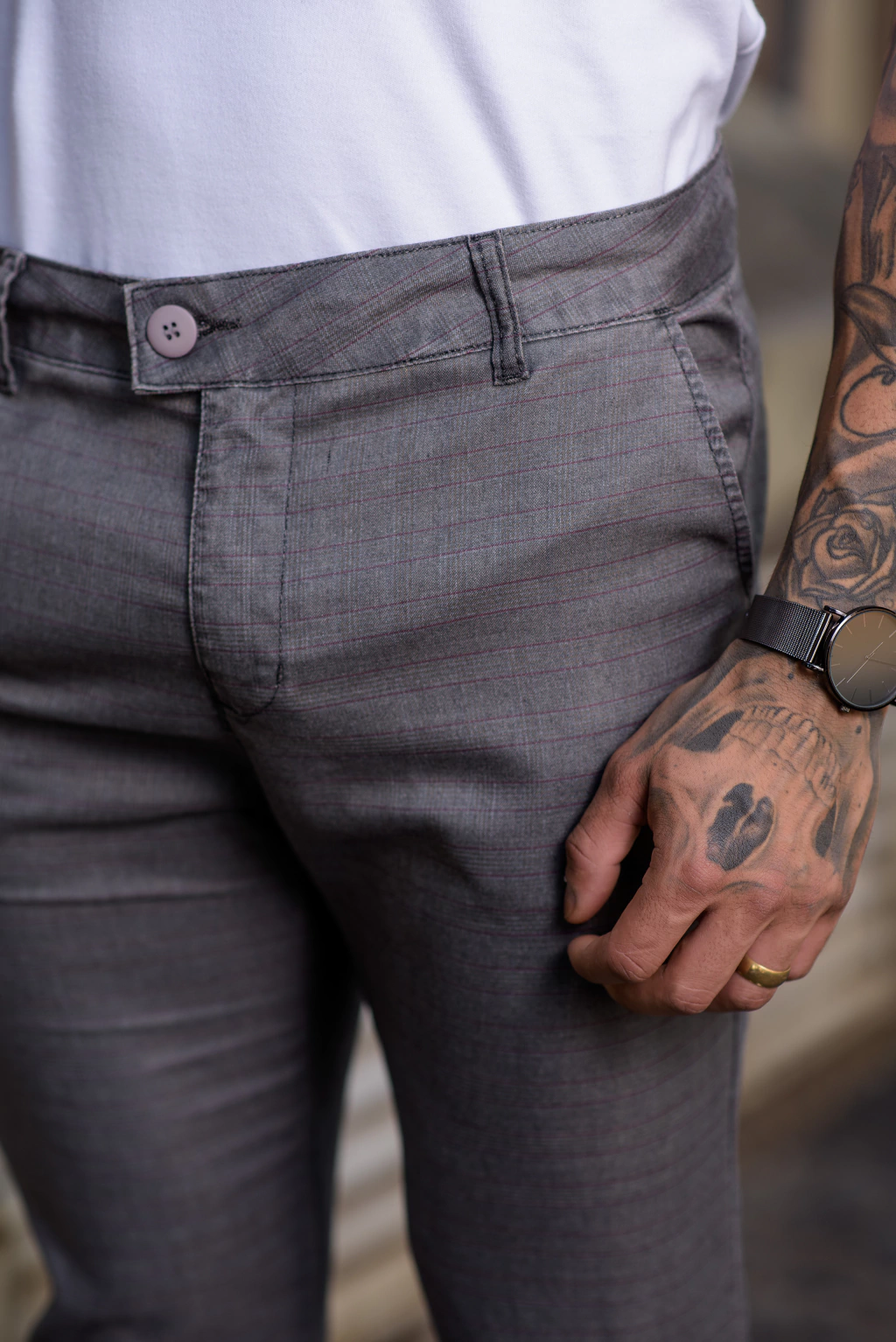 Calça Alfaiataria Viena Skinny Xadrez Cinza Grafite - Oxg - comprar online