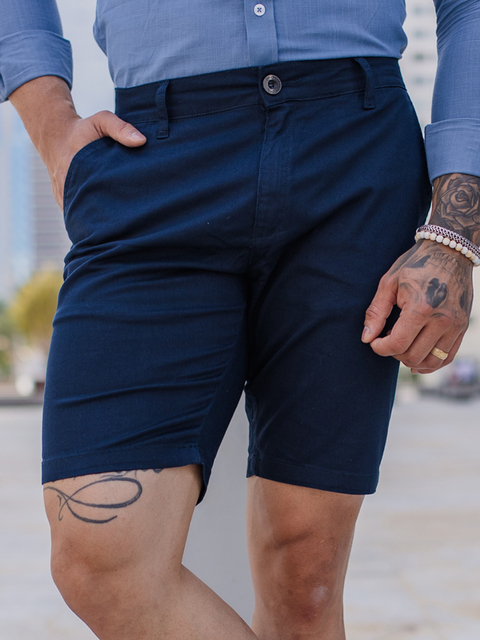 Bermuda Alfaiataria Azul Marinho Skinny - Zip Off