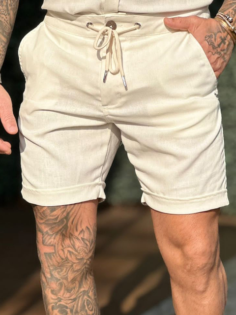 Bermuda de Linho Barra Italiana Off White - PCH - Kamarim Patos