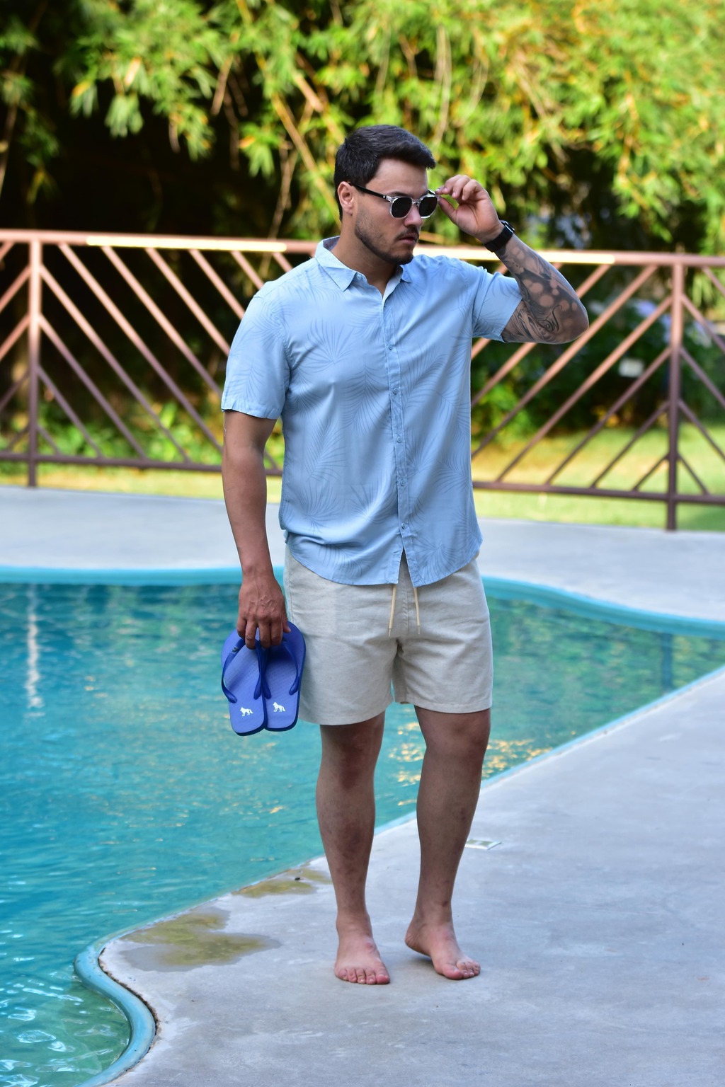 Camisa Vicose Floral Azul Claro 1003 - PCF