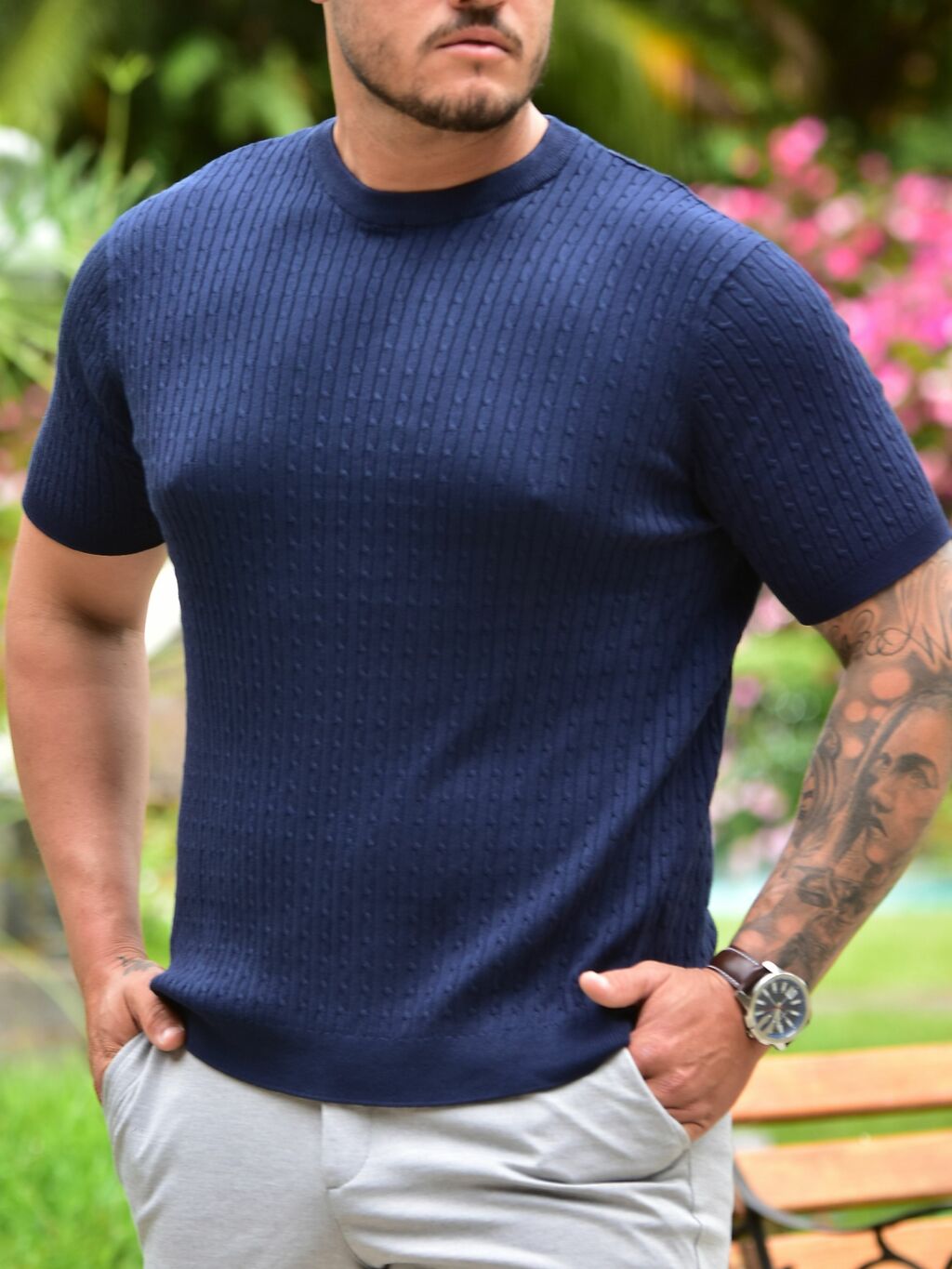 Camiseta Tricot Texturizada Azul Marinho 1051 - Conquest