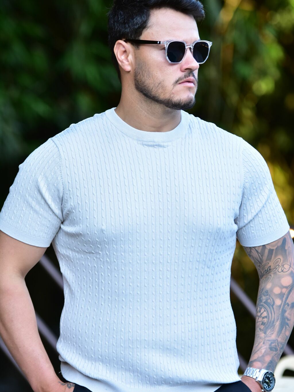 Camiseta Tricot Texturizada Cinza 1051 - Conquest - Kamarim Patos