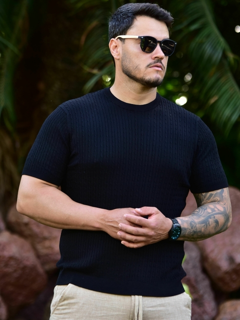 Camiseta Tricot Texturizada Preta 1051 - Conquest - Kamarim Patos