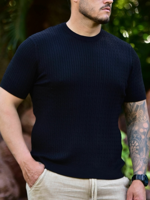 Camiseta Tricot Texturizada Preta 1051 - Conquest