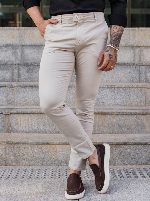 Calça Alfaiataria Skinny Amsterdã Acetinada Areia - Conquest