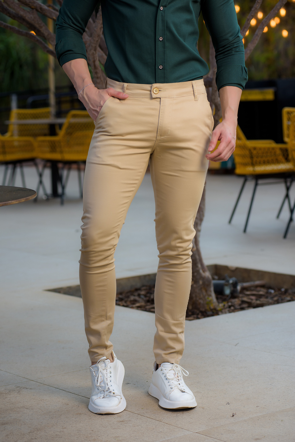 Calça Alfaiataria Skinny Amsterdã Acetinada Bege - Conquest - Kamarim Patos