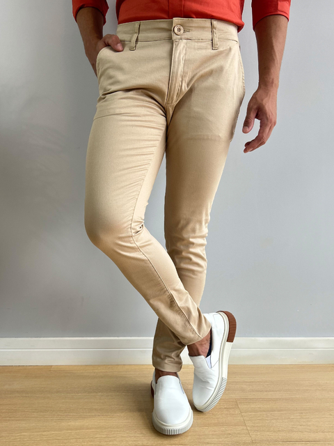 Calça Alfaiataria Bege Skinny - Zip Off