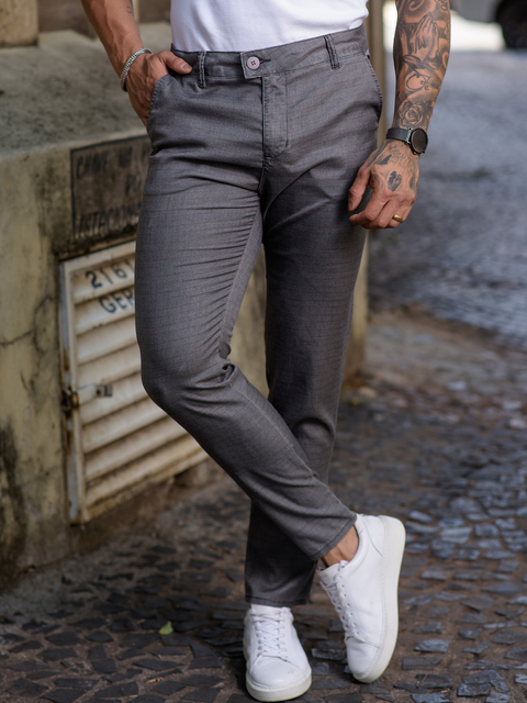 Calça Alfaiataria Viena Skinny Xadrez Cinza Grafite - Oxg
