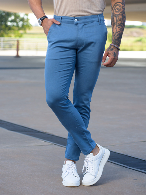 Calça Alfaiataria Skinny Amsterdã Acetinada Azul Artico - Conquest