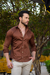 Camisa Social Slim M. Longa Acetinada Marrom Chocolate - Conquest - loja online
