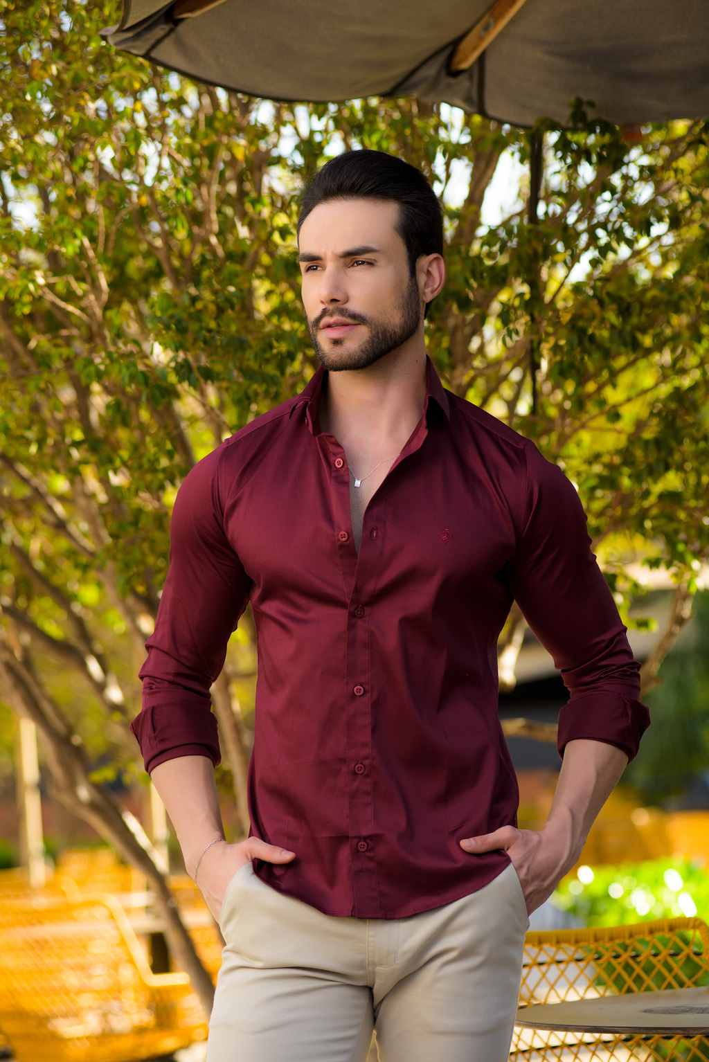 Camisa Social Slim M. Longa Acetinada Vinho - Conquest - comprar online