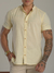 Camisa Slim Manga Curta Linho Amarela - Gola Padre - Conquest