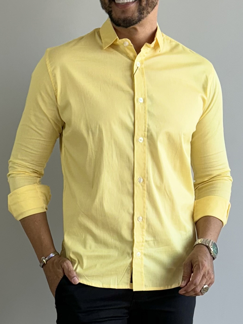 Camisa Social M.Longa Slim Fit Amarelo - Conquest