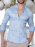 Camisa Social Slim M. Longa Acetinada Azul Claro - Conquest