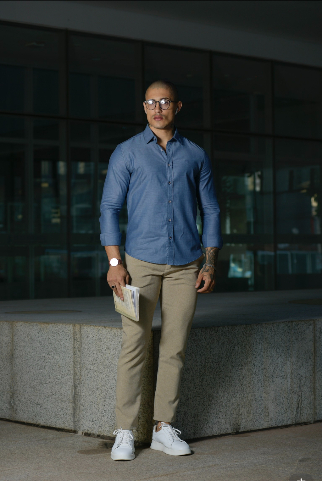 Camisa Social Maquinetada M. Longa Slim Azul Cobalto 2131 - Conquest - loja online