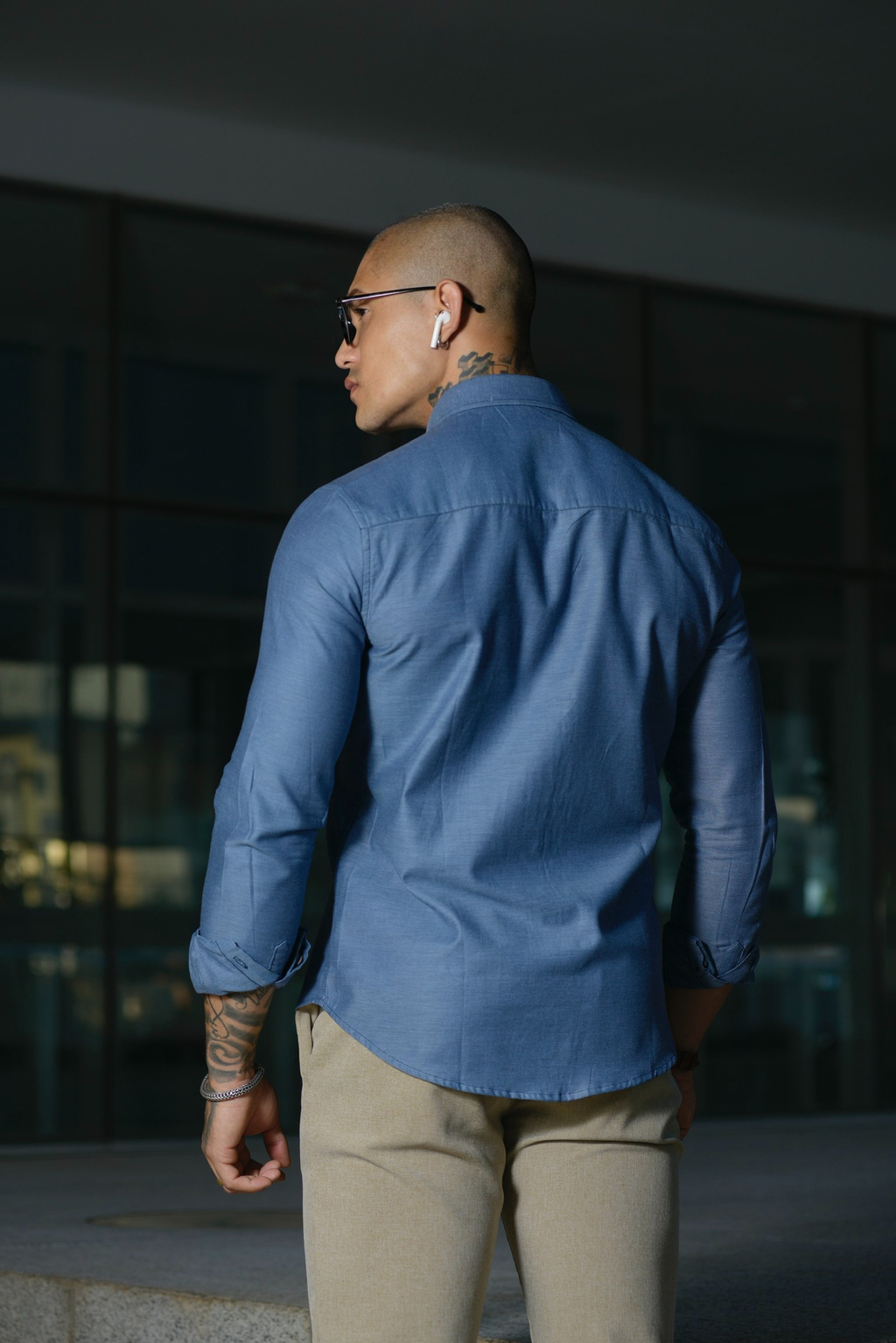 Imagem do Camisa Social Maquinetada M. Longa Slim Azul Cobalto 2131 - Conquest
