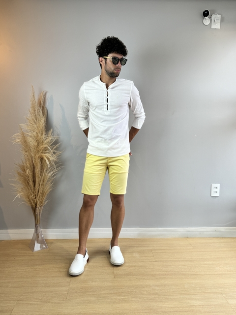 Camisa Bata Slim Fit Off White - Gola Padre - Zip Off na internet