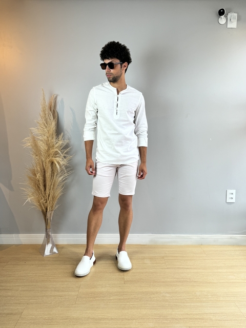 Camisa Bata Slim Fit Off White - Gola Padre - Zip Off - comprar online