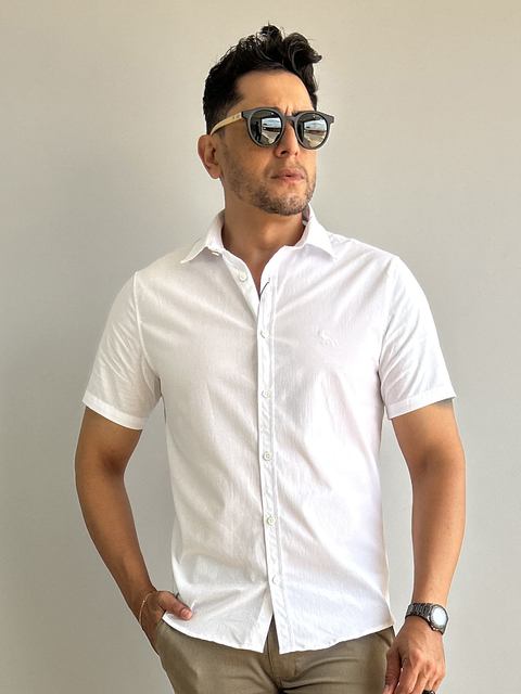 Camisa Elastano Manga Curta Branca 1010 - Acostamento - Kamarim Patos
