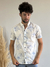 Camisa Slim Manga Curta Linho Branca Estampa Azul - Gola Padre - Tzn na internet
