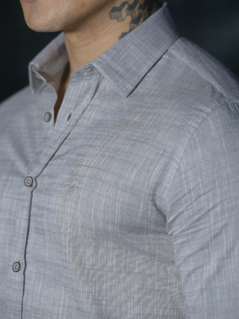 Camisa Ibiza Slim Linho Flamê Cinza - Conquest - comprar online
