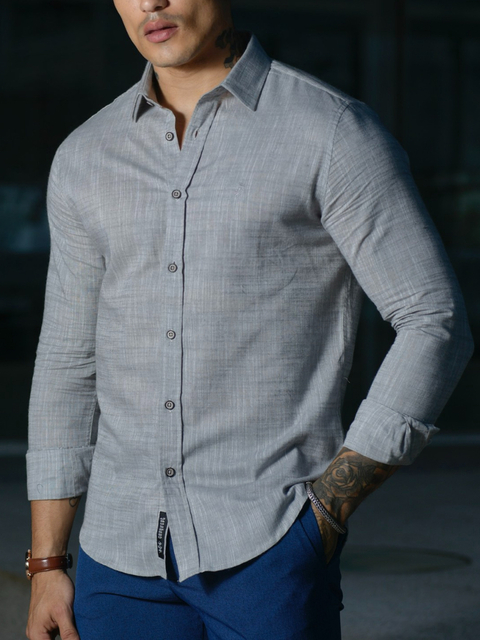 Camisa Ibiza Slim Linho Flamê Cinza - Conquest