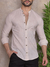 Camisa Maldivas Slim Linho Flamê Bege - Gola Padre - Conquest