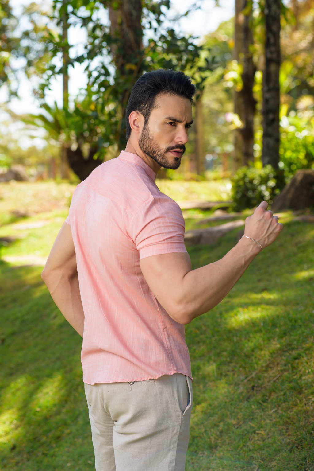 Camisa Slim Cancún M. Curta Linho Salmão - Gola Padre - Conquest - loja online