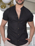 Camisa Slim Cancún M. Curta Linho Preta - Gola Padre - Conquest