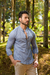Camisa Aruba Slim Linho Flamê Azul Acero - Gola Padre - Conquest