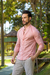 Camisa Maldivas Slim Linho Flamê Salmão - Gola Padre - Conquest