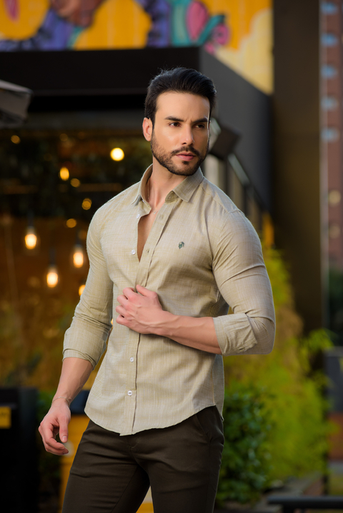 Camisa Ibiza Slim Linho Flamê Verde Pistache - Conquest